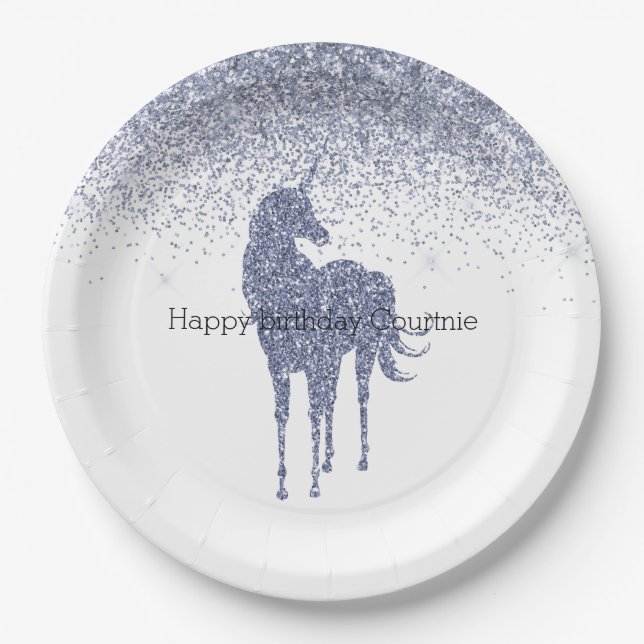 Assiettes En Carton Purple Unicorn Parties scintillant personnalisée (Devant)