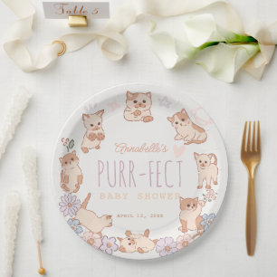 Assiettes En Carton Purr-fect Cute Cats Floral Girl Baby shower