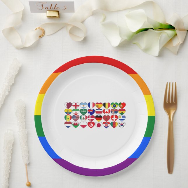 Assiettes En Carton Qatar Tournoi 2022 Pays Drapeaux Frontière LGBTQ (Mariage)