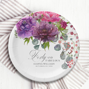 Assiettes En Carton Quarante et fabuleux Elégant Floral 40e anniversai