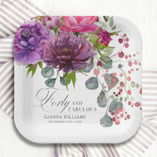 Assiettes En Carton Quarante et fabuleux Elégant Floral 40e anniversai