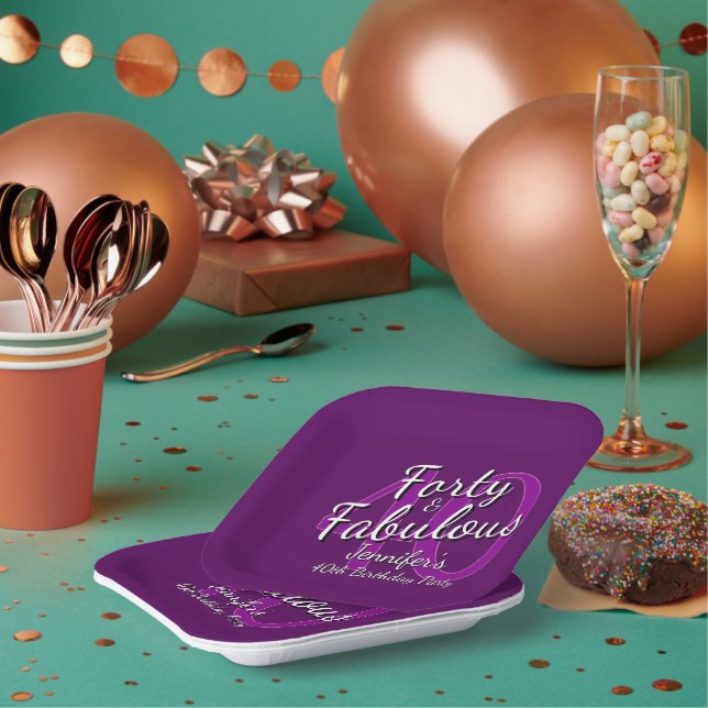Assiettes En Carton Quarante et fabuleux rose pourpre 40e anniversaire (Multi)