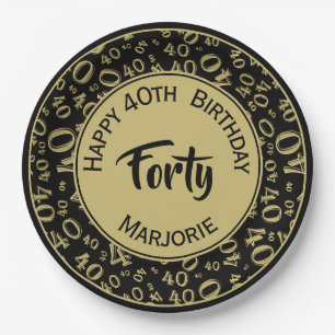 Assiettes En Carton Quarantième motif de nombre d'or/de fête