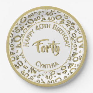 Assiettes En Carton Quarantième motif de nombre d'or/de fête
