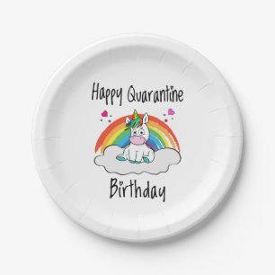 Assiettes En Carton Quarantine Anniversaire Unicorn arc-en-ciel