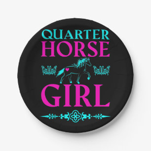 Assiettes En Carton Quart Horse Girl en Aqua et Rose