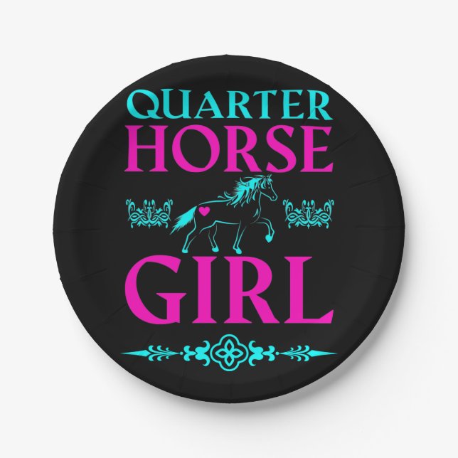 Assiettes En Carton Quart Horse Girl en Aqua et Rose (Devant)
