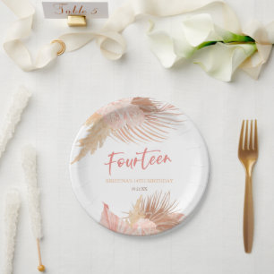 Assiettes En Carton Quatorze Fête d'anniversaire Bohème Fleur Rose 14