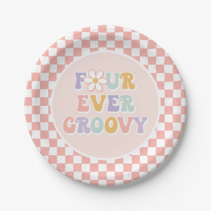 Assiettes En Carton Quatre pour toujours groovy Rose à carreaux de mar