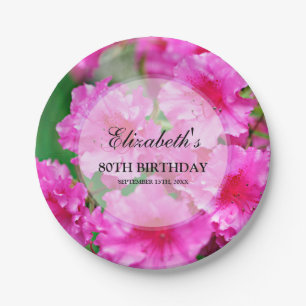 Assiettes En Carton Quatre-vingtième anniversaire de fleurs roses de