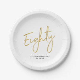 Assiettes En Carton Quatre-vingts Gold Lettering 80th Birthday Party