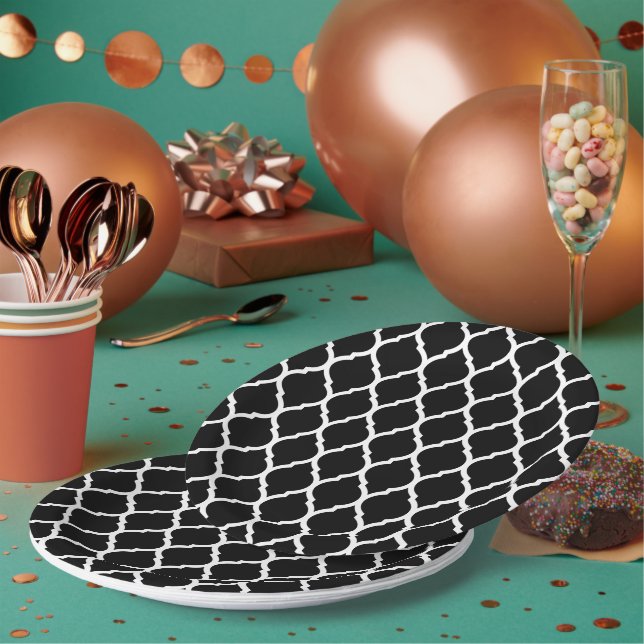 Assiettes En Carton Quatrefoil marocain noir et blanc (Multi)