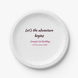 Assiettes En Carton que l'aventure commence 1er anniversaire rose noir