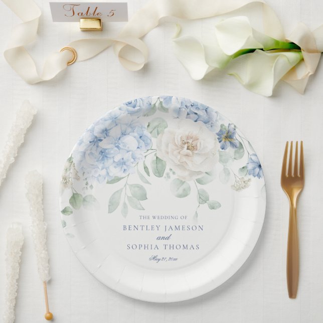 Assiettes En Carton Quelque chose Blue Floral Hydrangea Mariage (Mariage)