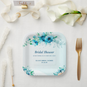 Assiettes En Carton Quelque Chose de Bleu Fleurs Aquarelle Réception d
