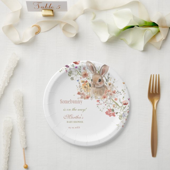 Assiettes En Carton Quelque chose sur le chemin baby shower Fleur sauv (Mariage)