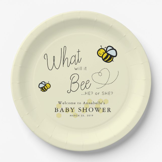 Assiettes En Carton Qu'est-ce que le genre révélera Baby shower jaune (Devant)