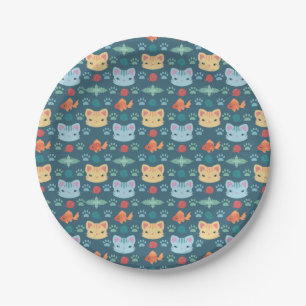 Assiettes En Carton Qu'est-ce qui est cool, Kitty Cat en bleu et jaune