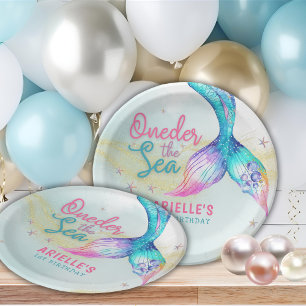 Assiettes En Carton Queue de sirène Onder la mer 1er anniversaire
