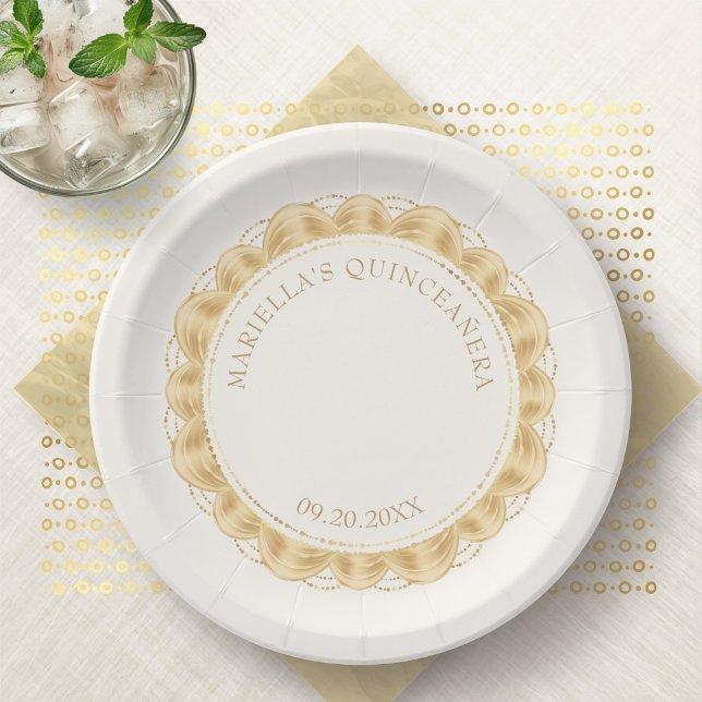 Assiettes En Carton Quinceanera d'or jaune (Créateur téléchargé)