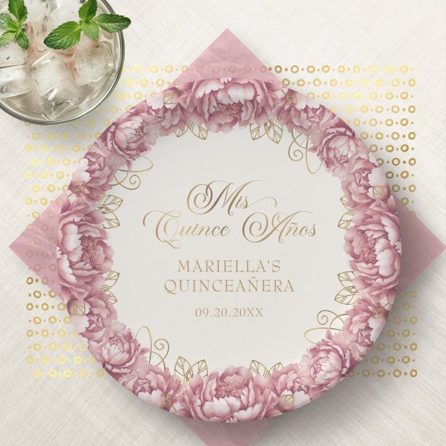 Assiettes En Carton Quinceanera florale rose pâle (Créateur téléchargé)