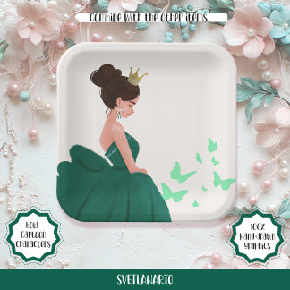 Assiettes En Carton Quinceañera Green Elegant Princess Papier Plaque