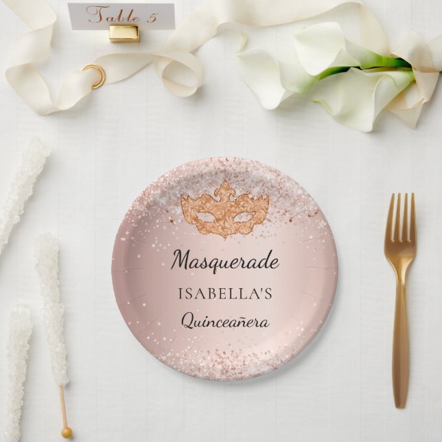 Assiettes En Carton Quinceanera mascarade rose parties scintillant d'o (Mariage)
