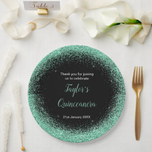 Assiettes En Carton Quinceanera Mint Green Faux Parties scintillant