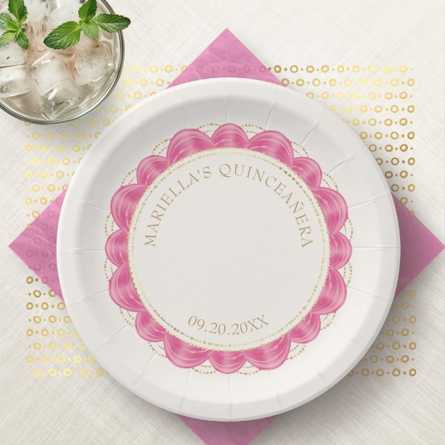 Assiettes En Carton Quinceanera rose chaud (Créateur téléchargé)