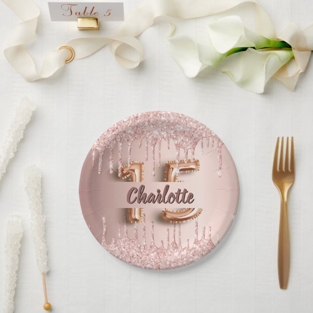 Assiettes En Carton Quinceanera rose or parties scintillant nom goutte (Mariage)