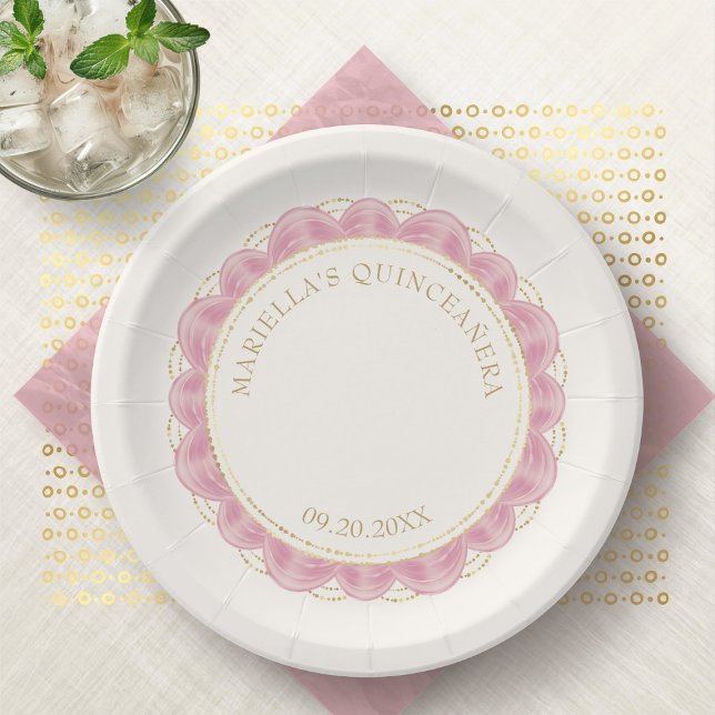 Assiettes En Carton Quinceanera rose pâle (Créateur téléchargé)
