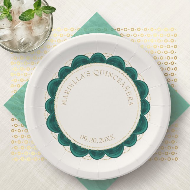 Assiettes En Carton Quinceanera verte d'Emeraude (Créateur téléchargé)