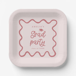 Assiettes En Carton Quirky Wavy Line Blush Pink Grad Party