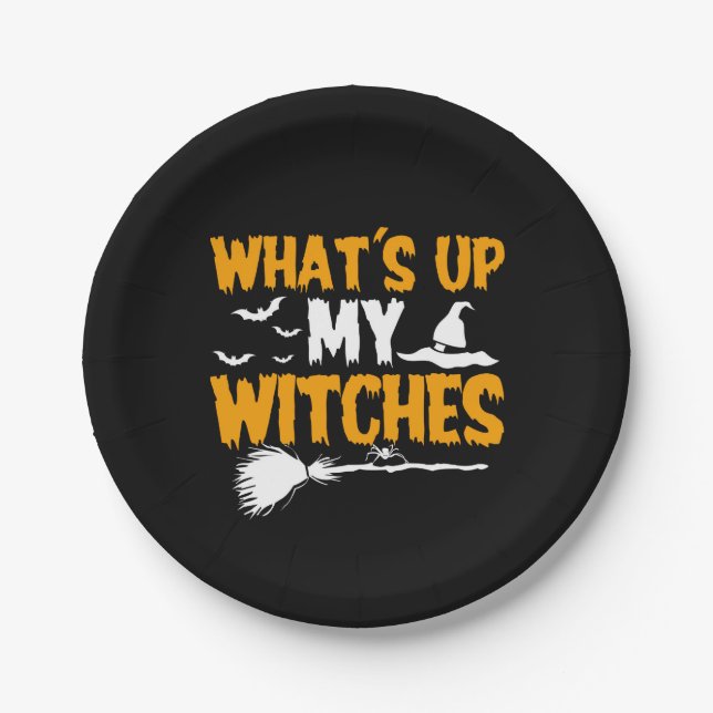 Assiettes En Carton Quoi de neuf mes sorcières | Halloween (Devant)