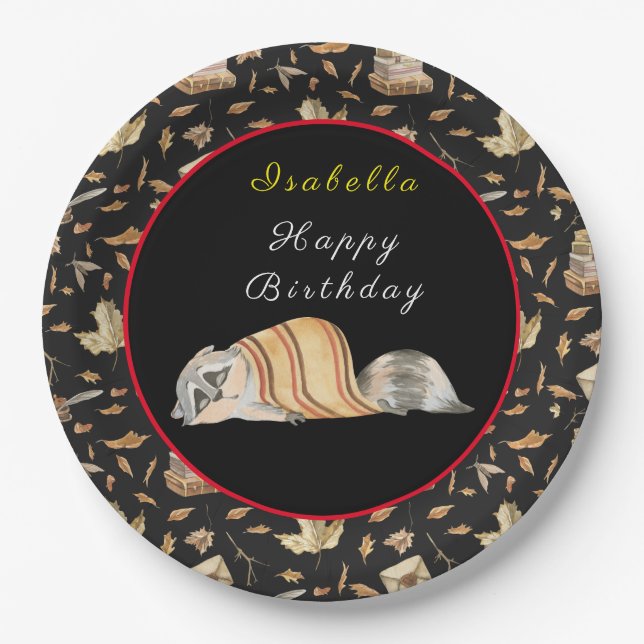 Assiettes En Carton Raccoon Sweet Fall Personnaliser Texte et couleur (Devant)