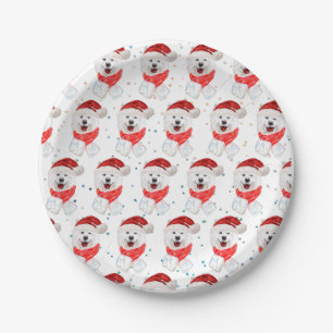 Assiettes En Carton Race de chien Samoyède Étoiles de Noël