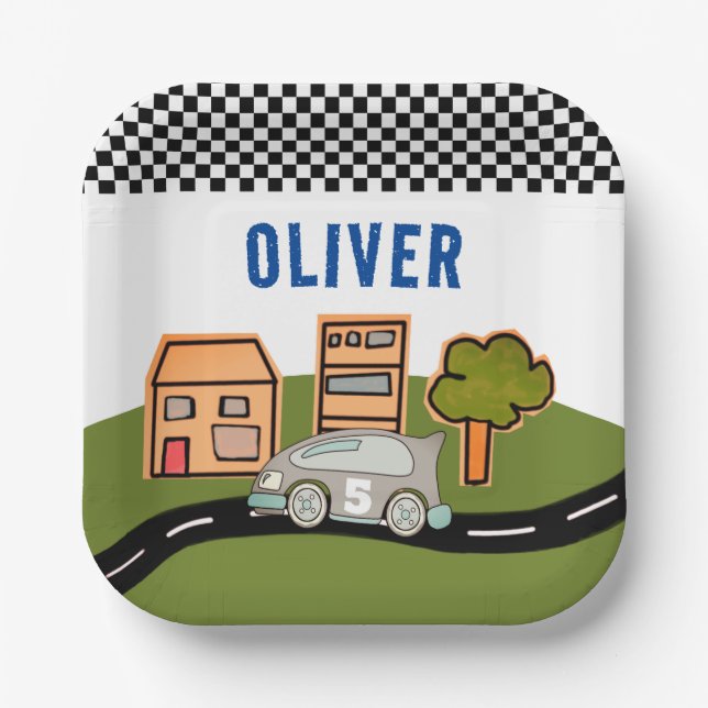 Assiettes En Carton Racing Car Road House Nom personnalisé Anniversair (Recto)