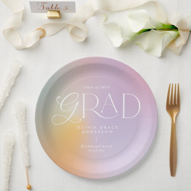 Assiettes En Carton Rainbow aura moderne coloré typographie grad (Mariage)