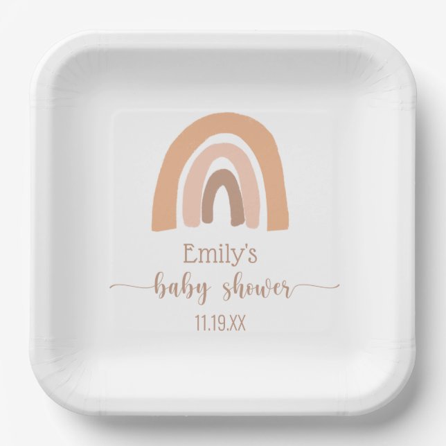 Assiettes En Carton Rainbow Baby Girl Douche Boho rose Brown (Recto)
