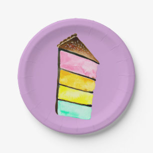 Assiettes En Carton Rainbow Cake watercolor