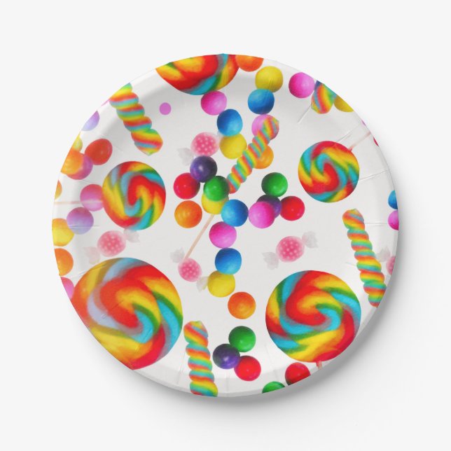 Assiettes En Carton Rainbow Candy Sweet fête d'anniversaire Candyland (Devant)