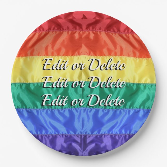 Assiettes En Carton Rainbow Flag Gay pride LGBT LGBTQ+ texte personnal (Devant)