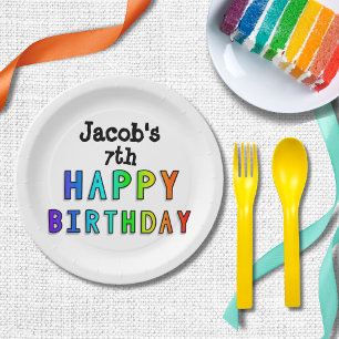 Assiettes En Carton Rainbow Joyeux anniversaire Personnalisé