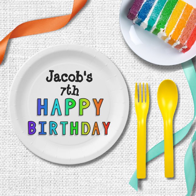 Assiettes En Carton Rainbow Joyeux anniversaire Personnalisé (Créateur téléchargé)