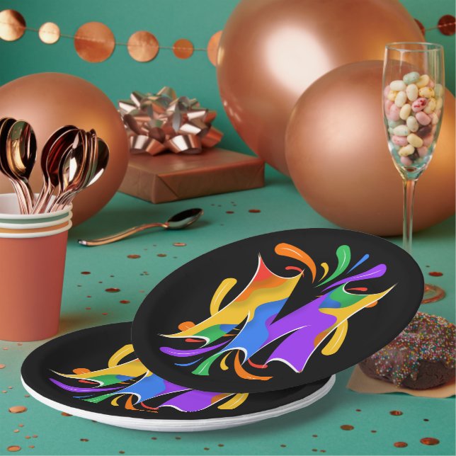 Assiettes En Carton Rainbow Letter M Monogram Abstract (Multi)