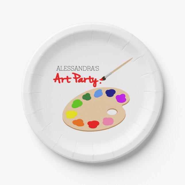Assiettes En Carton Rainbow Paint Palette Art Anniversaire (Devant)