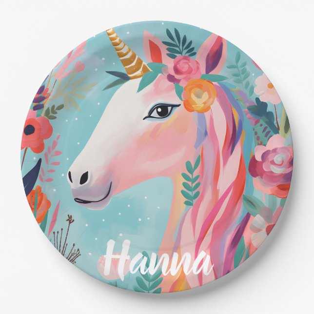 Assiettes En Carton Rainbow Pastel Dream Unicorn (Devant)