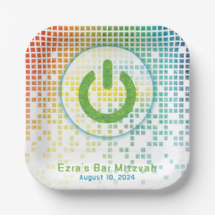 Assiettes En Carton Rainbow Pixel jeu vidéo Gamer Bar Mitzvah