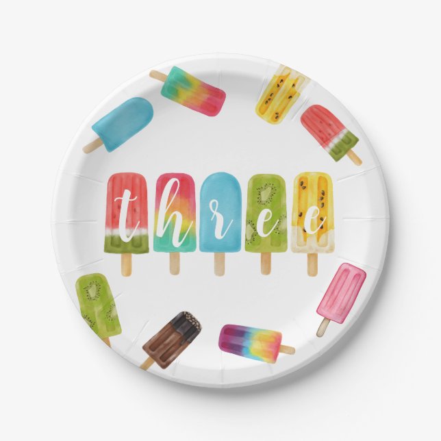 Assiettes En Carton Rainbow Pop Anniversaire 3ème anniversaire (Devant)