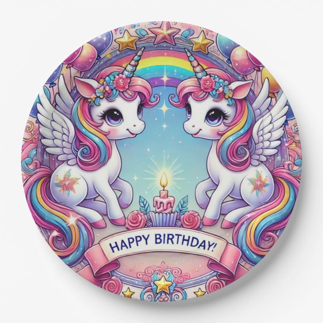 Assiettes En Carton Rainbow Royalty Unicorns (Devant)